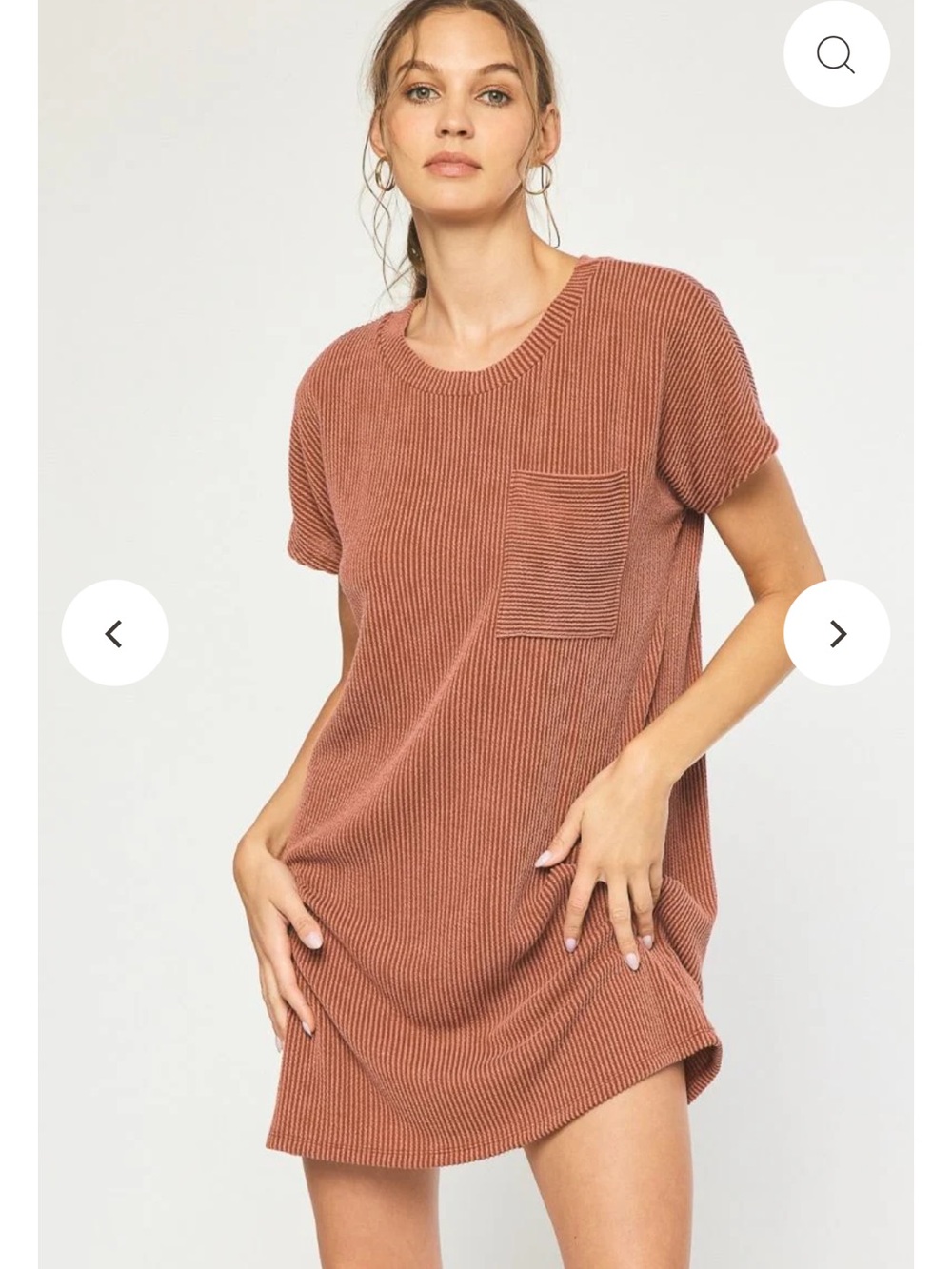 Entro Ribbed Short Sleeve Pocket Tee Dress - Rust size small